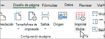 En la pestaña Diseño de página, haga clic en Imprimir títulos