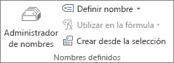Grupo Nombres definidos en la pestaña Fórmulas