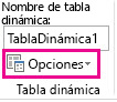Botón Opciones en la pestaña Analizar