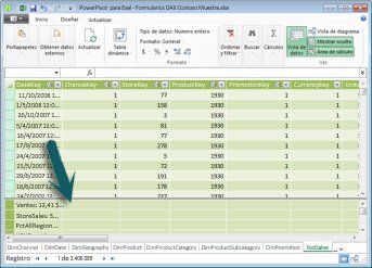 Área de cálculo de PowerPivot