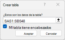 Ventana Crear tabla
