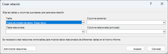 Ventana Crear relación