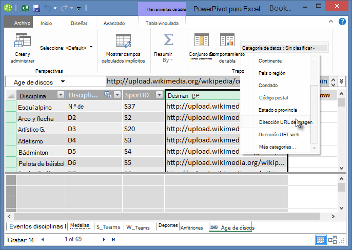 Establecer La categoría de datos en PowerPivot