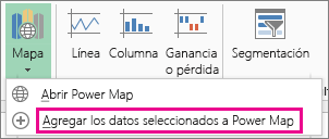 Comando Agregar los datos seleccionados a Power Map