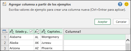 Power Query: panel Combinar columna de ejemplo