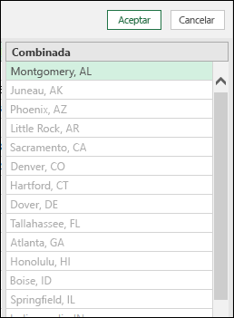 Power Query: resultado de datos combinados de la opción Combinar columna de ejemplo