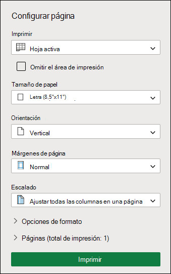 Imprimir pantalla de configuración