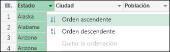 Seleccionar el criterio de ordenación