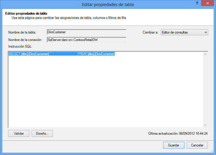 Consulta SQL con la sintaxis predeterminada (más breve)