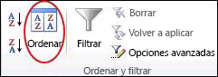 Comando Ordenar del grupo Ordenar & filtro de la pestaña Datos en Excel