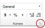Botón del selector de cuadro de diálogo en el grupo Número