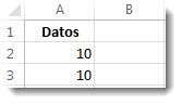 Datos de las celdas A2 y A3 en una hoja de cálculo de Excel