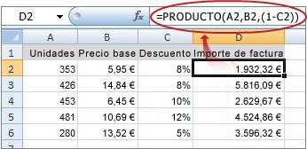 La fórmula se muestra en la barra de fórmulas