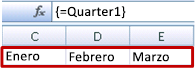 Matriz con nombre especificada como una fórmula