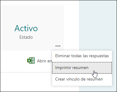 Opción Imprimir resumen en Microsoft Forms