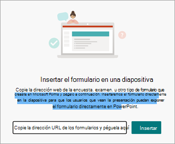 Seleccione la dirección URL del formulario o cuestionario que le gustaría insertar
