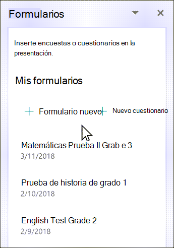 Elegir insertar un formulario nuevo o existente desde la lista