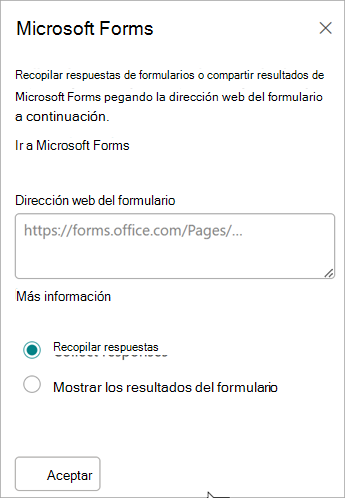 Pegue la dirección URL del formulario en el campo Dirección web del formulario.
