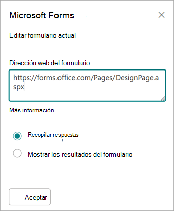 La dirección del formulario se rellenará automáticamente en el campo Dirección web del formulario.