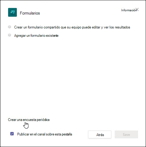Cuadro de diálogo Formularios en Teams y seleccionando la opción Crear un flujo de trabajo para recopilar automáticamente respuestas