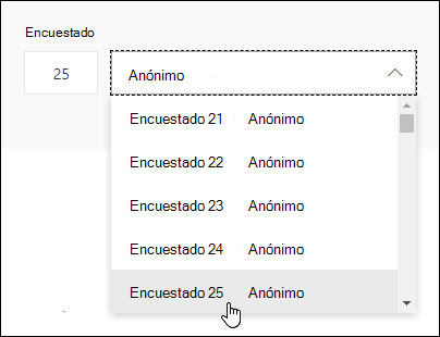 Escriba un número específico en el cuadro de búsqueda del encuestado para ver los detalles de la respuesta individual en Microsoft Forms