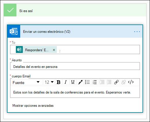 Agregar personas, una línea de asunto y el cuerpo del texto del correo electrónico como acción en Power Automate