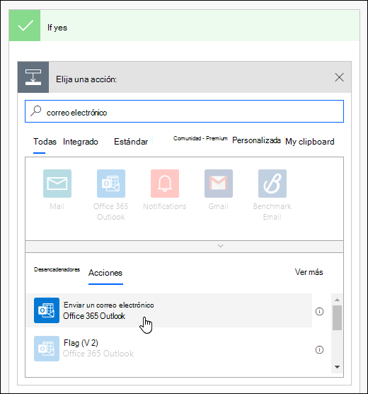 Elija Enviar una notificación por correo electrónico como acción en Power Automate