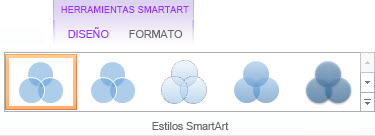 Grupo Estilos SmartArt de la pestaña Diseño de Herramientas de SmartArt