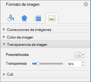 Ajustar la transparencia de color en el panel Formato de imagen
