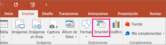 Muestra el botón SmartArt en la pestaña Insertar
