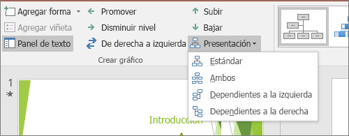 Muestra la opción de Diseño en herramientas de SmartArt