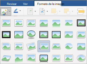 Muestra las opciones del menú Estilos rápidos