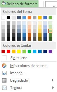 Menú de opciones de color de Relleno de forma