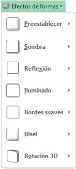 El menú Efectos de formas
