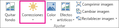 Botón Correcciones en la pestaña Herramientas de imagen