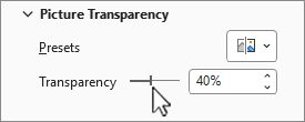 Captura de pantalla del panel de opciones de transparencia de imágenes.