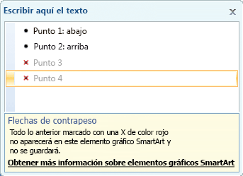 Panel de texto con X rojo