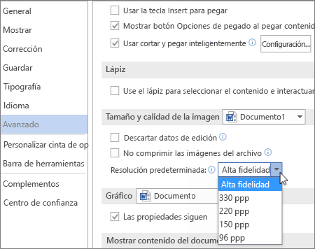 Establecer la resolución de imagen predeterminada