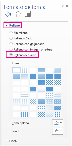 Seleccionar Relleno de trama en el panel Formato de forma