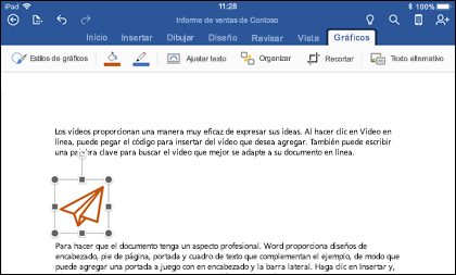 Word para iOS que muestra la pestaña Edición de gráficos