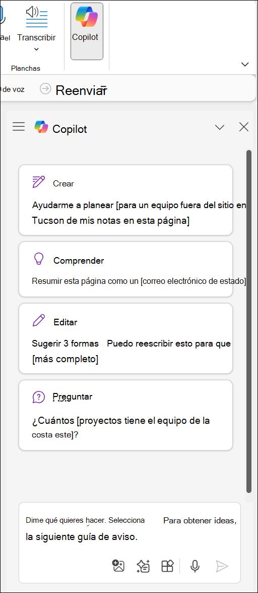 Obtener acceso al copiloto en el botón OneNote