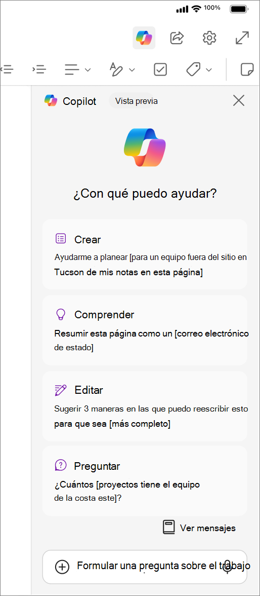 Obtener acceso al botón Copilot en OneNote para iOS