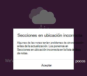 Notificación de secciones en ubicación incorrecta en OneNote para Android