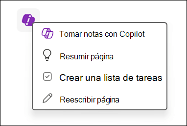 Acceso a la característica Copilot en lienzo en OneNote