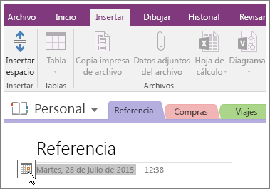 Captura de pantalla de cómo cambiar la marca de tiempo de una página en OneNote 2016