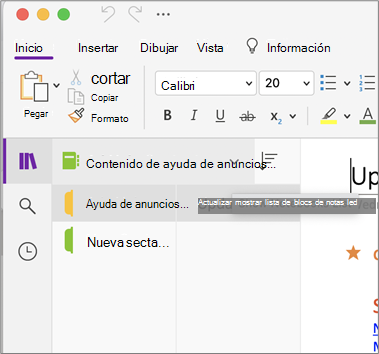 Mostrar lista de blocs de notas