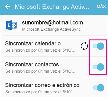 Comprobar la configuración de sincronización