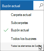 Use el menú desplegable para seleccionar un buzón o subcarpeta diferente.