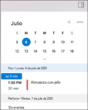 Menú Mi día para Outlook para Mac.
