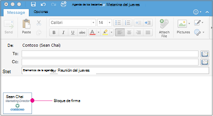 Un mensaje de correo electrónico con bloque de firma